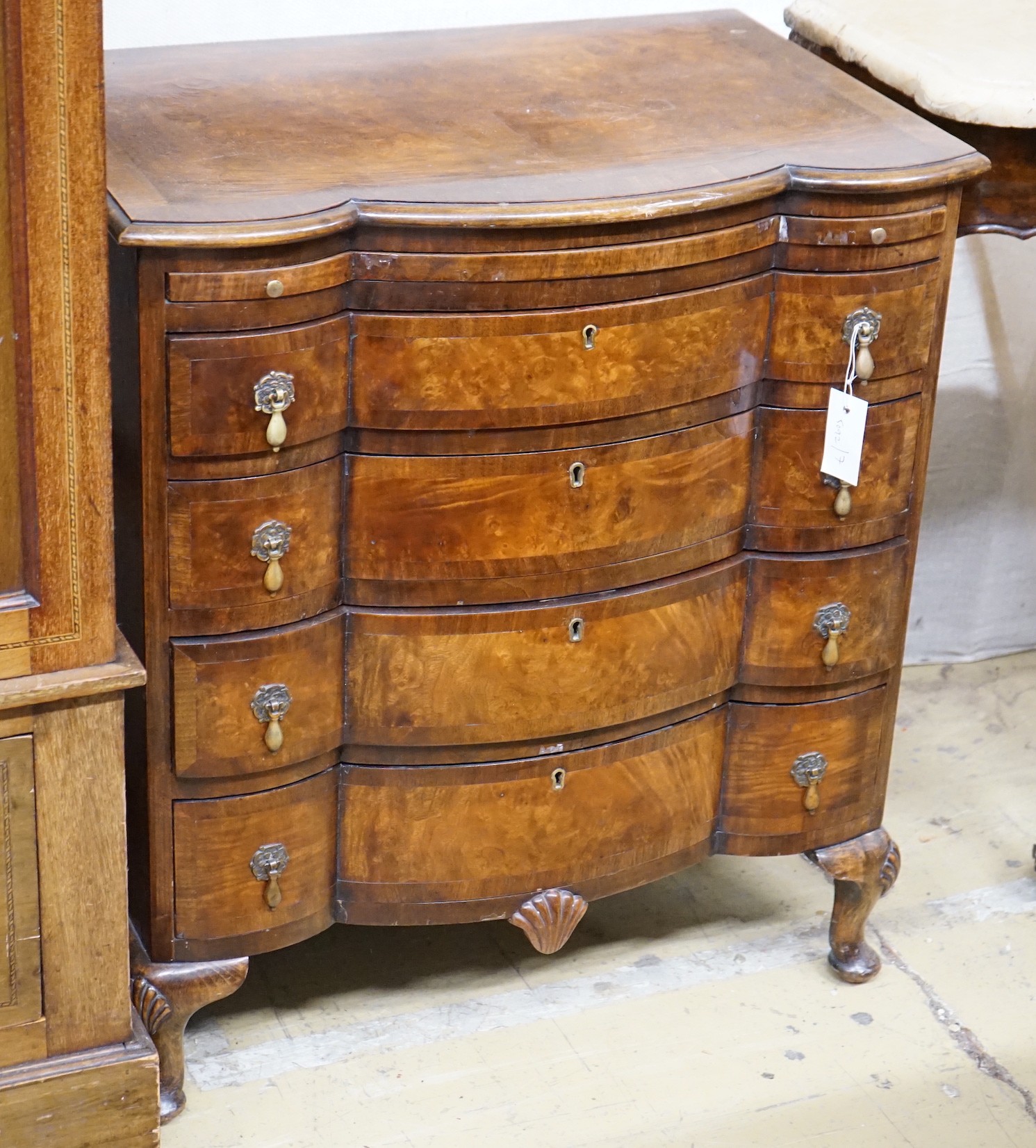 A small Queen Anne revival walnut chest, with slide, width 68cm, depth 46cm, height 76cm